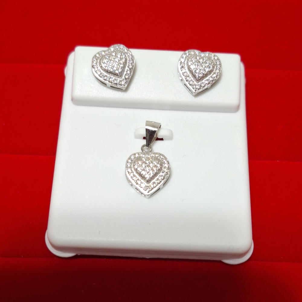 925 Sterling Silver Heart Earrings And Pendant Jewelry Set